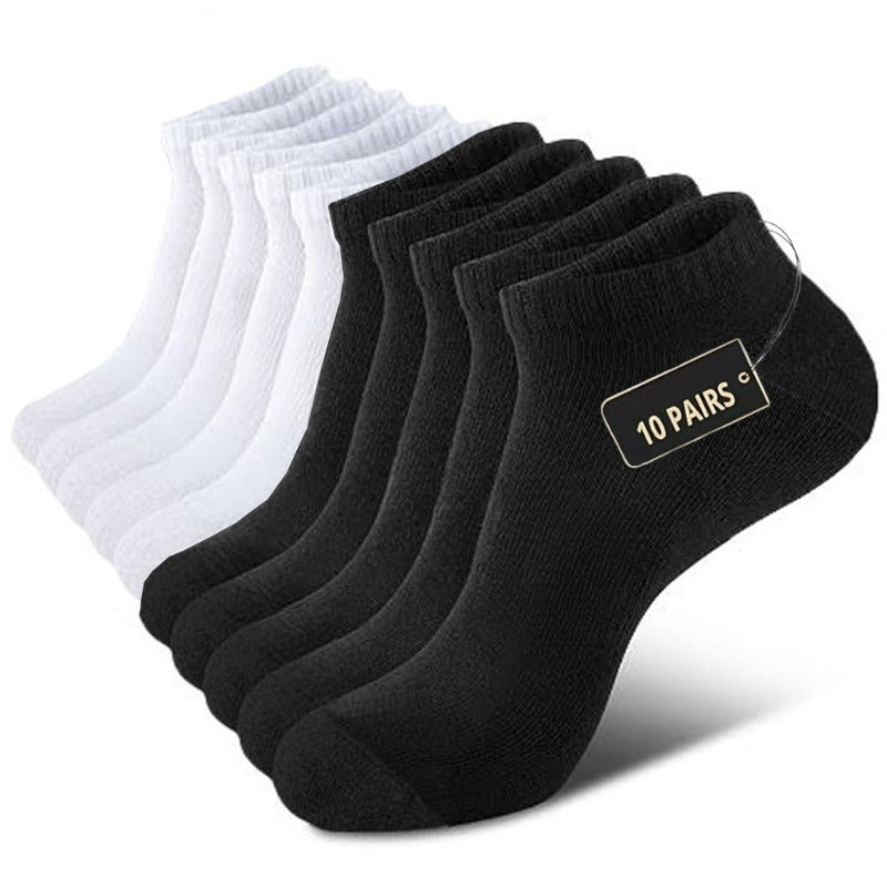 10 Pairs THCBME Men's Heavy-Duty Low-Cut Socks - Multi-Color Pack (White, Black, Grey, Beige) - Cushioned Comfort, Reinforced Toe & Heel, Elastic Arch - Bulk Discount for, Gym, Casual Attire - Durable Casual Socks