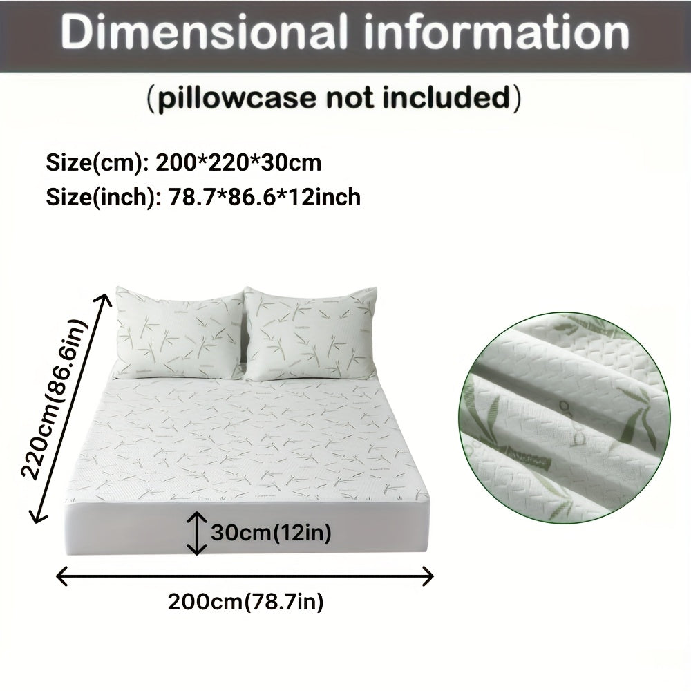 1pc 100% Bamboo Fiber Mattress Protector 250gsm - Cooling Breathable Bed Cover with 3D Air Layer, Green, Machine Washable Polyurethane Filling for Pressure Relief & Temperature Regulation, Bed Comfort Enhancement, Stylish Bed