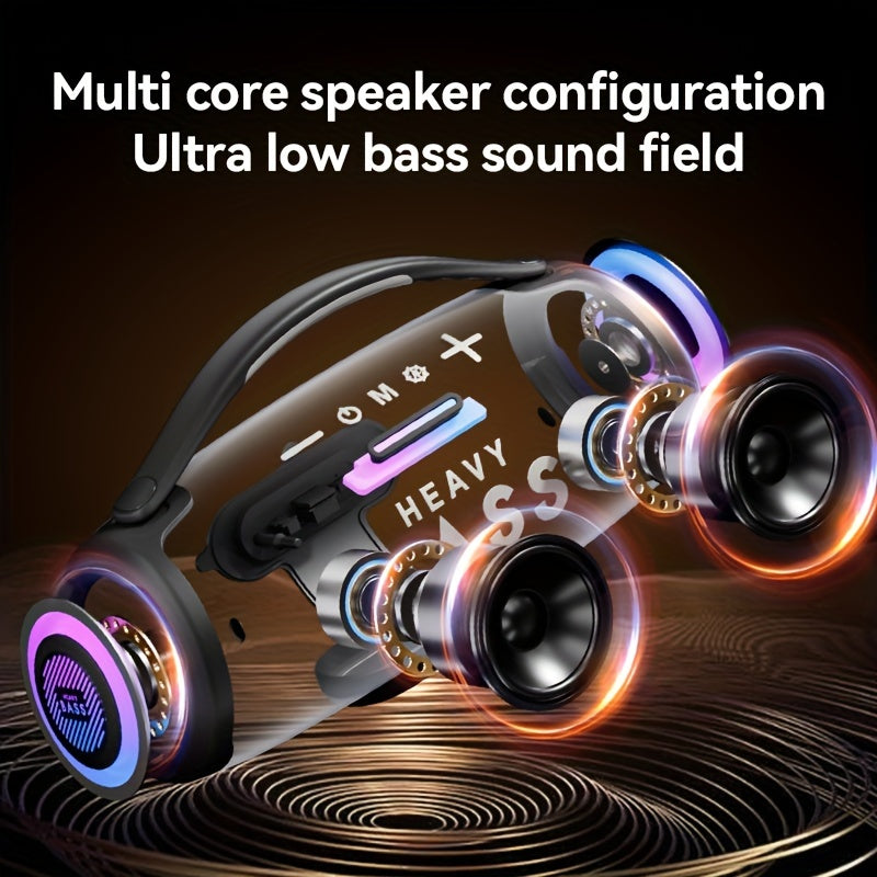 HEAVY BASS 30W Wireless Speaker with Subwoofer, USB-C Charging, Wireless, Built-in Mic, Portable PA System for Home Theater, Camping, Parties - Compatible with PC, Tablet, Smartphone, USB Drive - Ideal for DJs, Presentations,