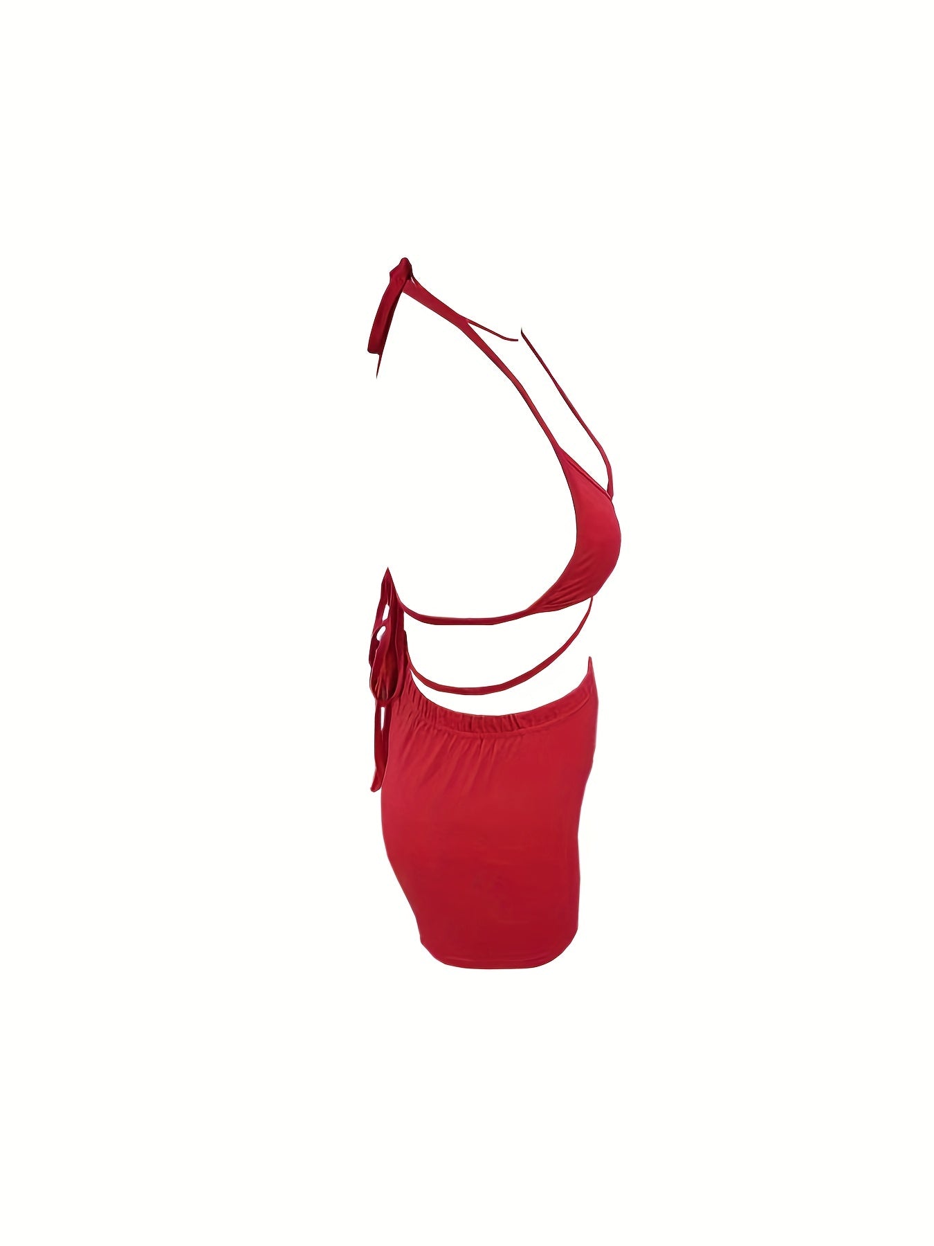 Sexy Solid Two-piece Set, Halter Neck Crop Top & Elastic Waist Shorts Outfits, Women's Clothing