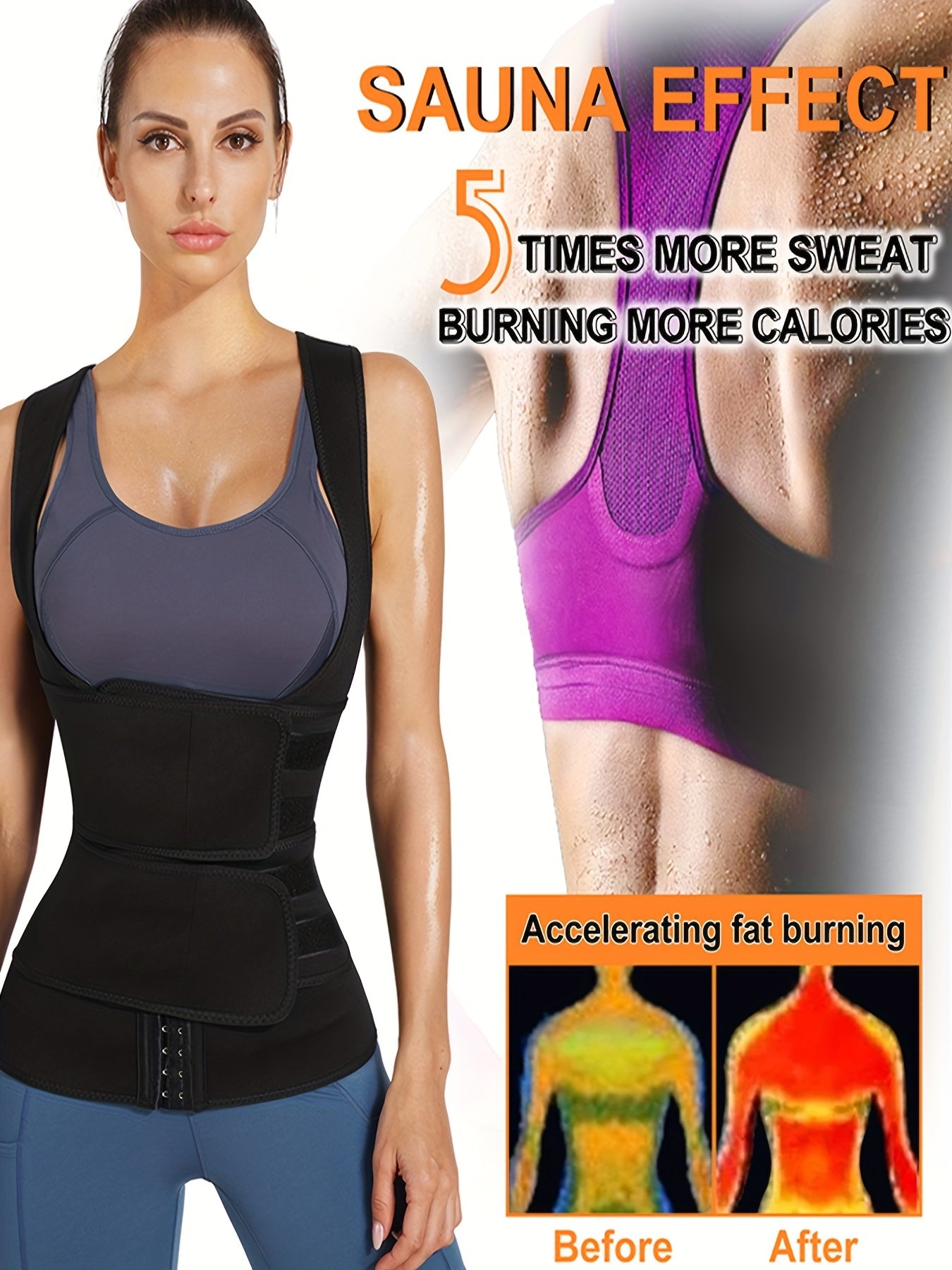 2-in-1 Sweat Sauna Sports Tank Tops, Waist Training Weight Loss Workout Exercise Sports Tops, Women's Activewear