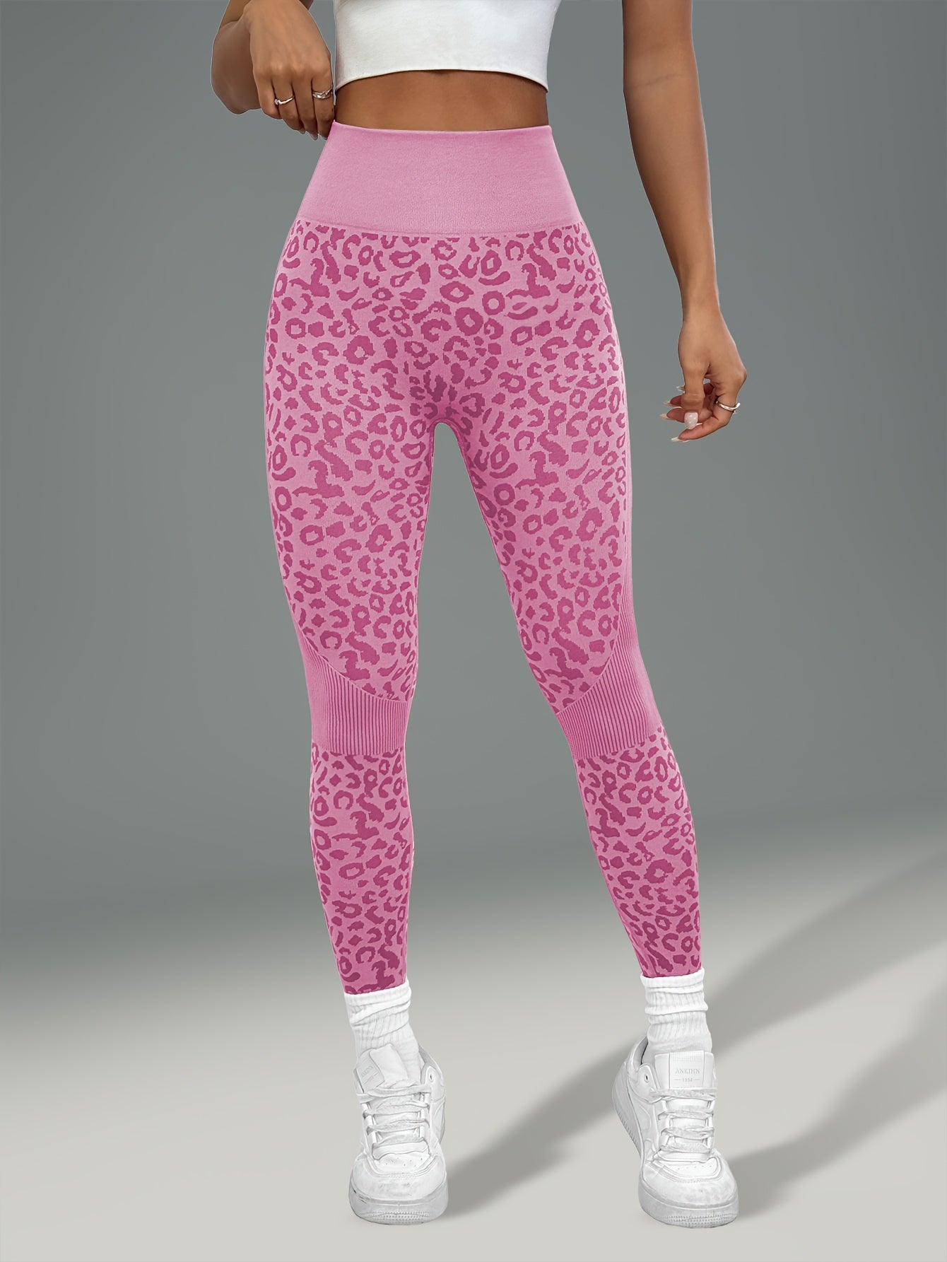 Women'S Leopard Print Yoga Pants - Non-Slip Workout Leggings with Elastic Waistband, Stretchy & Breathable Gym Pants for Yoga, Running, Casual Attire - All-Season Fitness Leggings in Pink & Leopard Print - Non-Slip Grip Activ