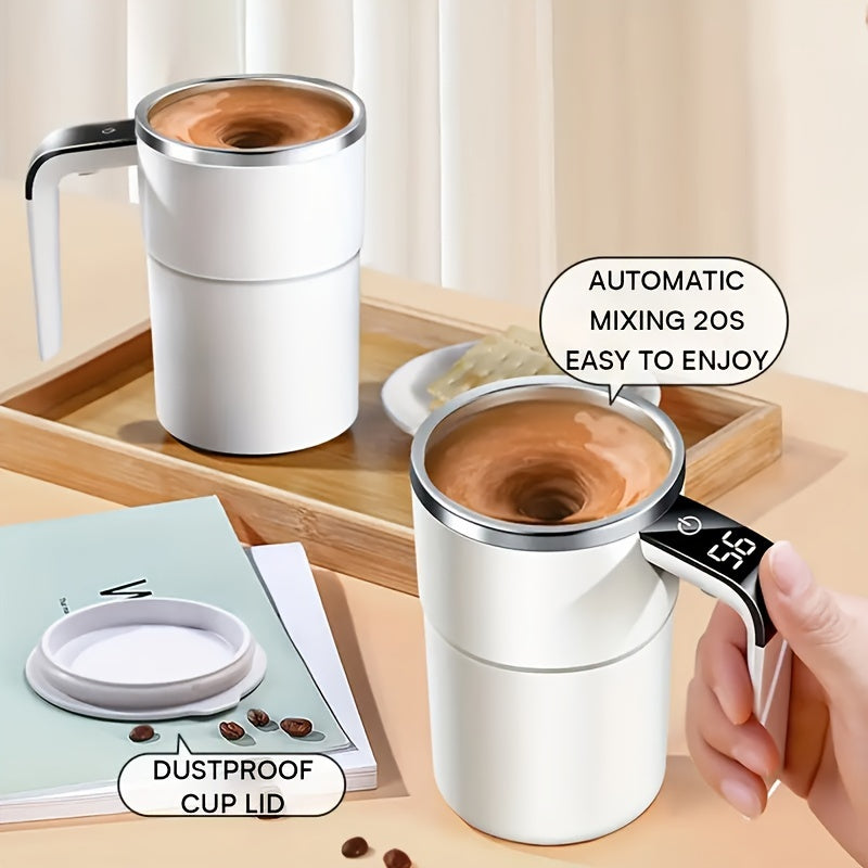 ADKING 12oz Smart Tumbler with Digital Display - USB Rechargeable, Stainless Steel Electric Coffee Mug with Timer & Adjustable Speed Control, Long-Lasting Battery Life (80+ Min), White & Pink for Winter