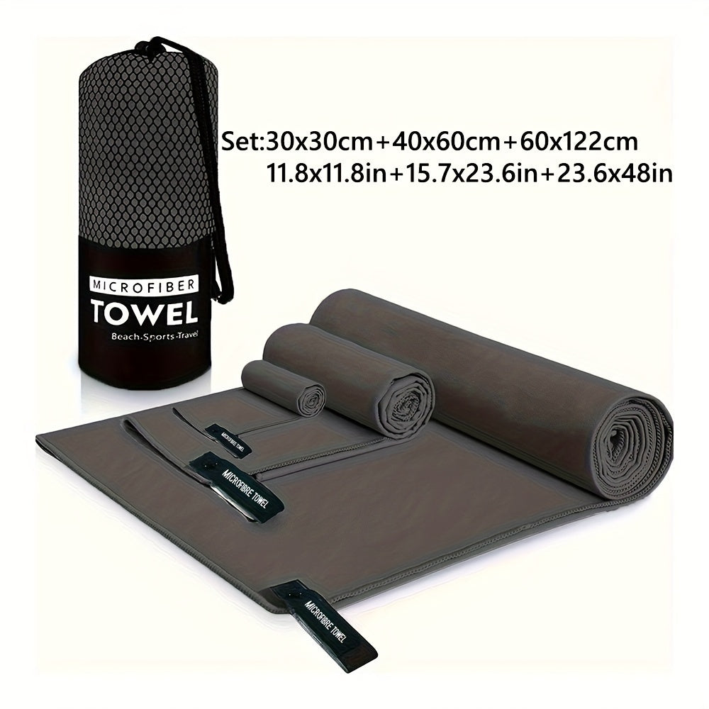 Quick-Dry Towel - 3 No. Lightweight Microfiber Travel Towel Set with Bag, 30x30cm, 40x60cm, 60x122cm - Quick Dry Towel for Camping, Beach, Gym, Backpacking, Golf, Sports Towel, Golf Towel