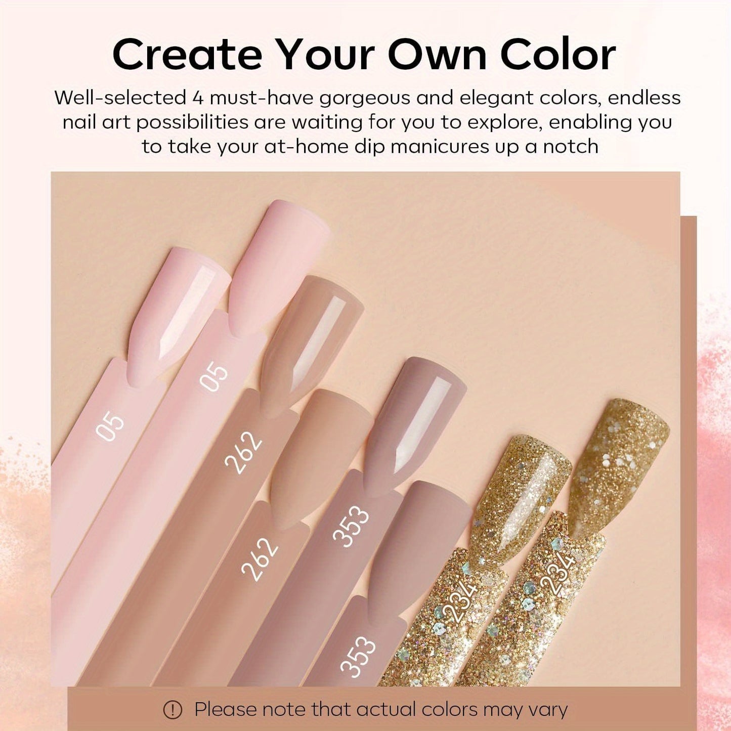 11Pcs/Set Dip Powder Nail Kit Starter 4 Colors Nude Skin Tone Golden Glitter Neutral Acrylic Dip Powder Liquid Set With Base Coat And Top Coat Activator For French Manicure Salon
