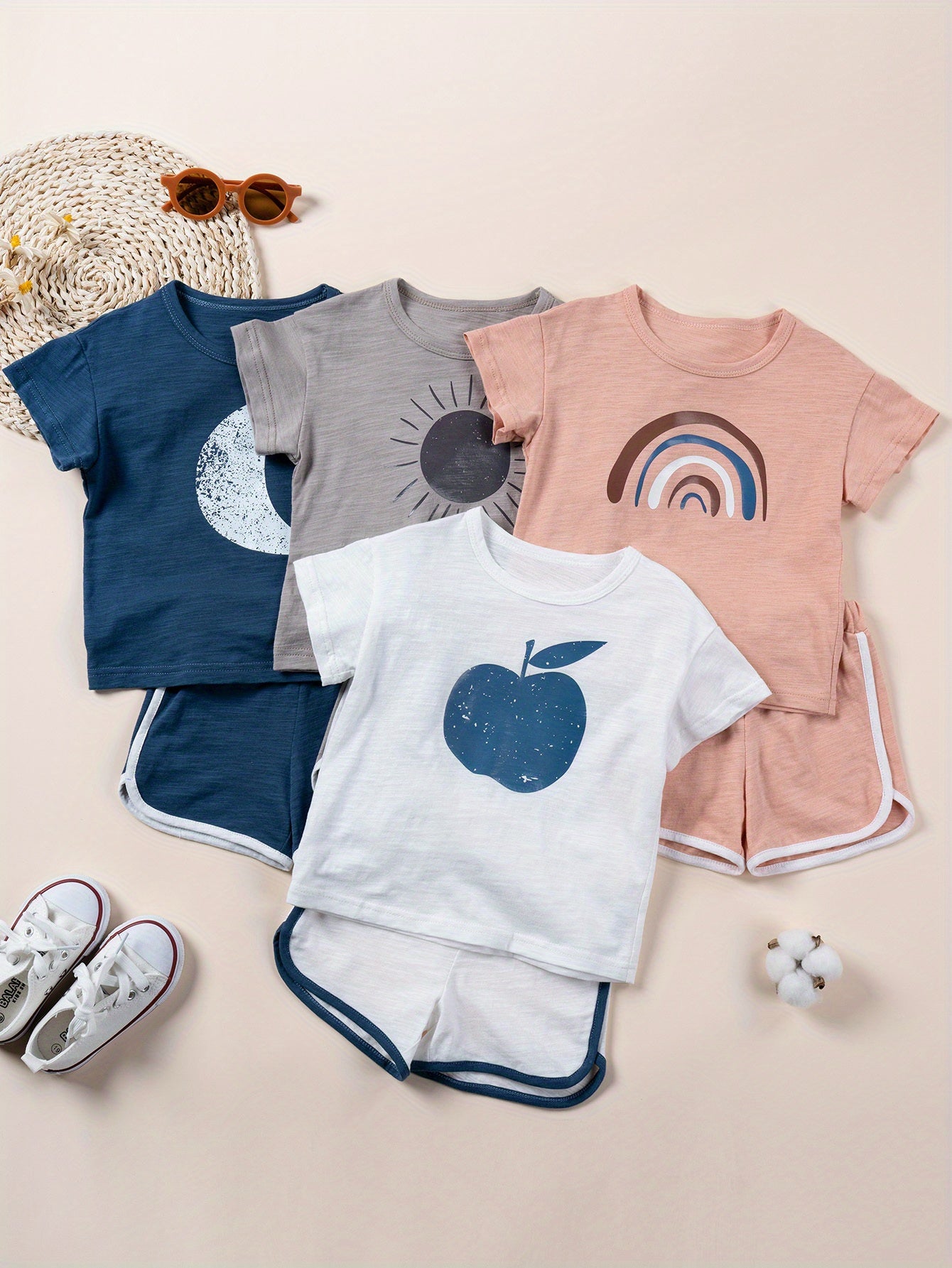Toddler Kids Clothes Sets For Summer Rainbow Printed T-shirt And Short Pants 2pcs Girls Outdoor Clothing Suits Casual Style Children Cotton Tracksuits
