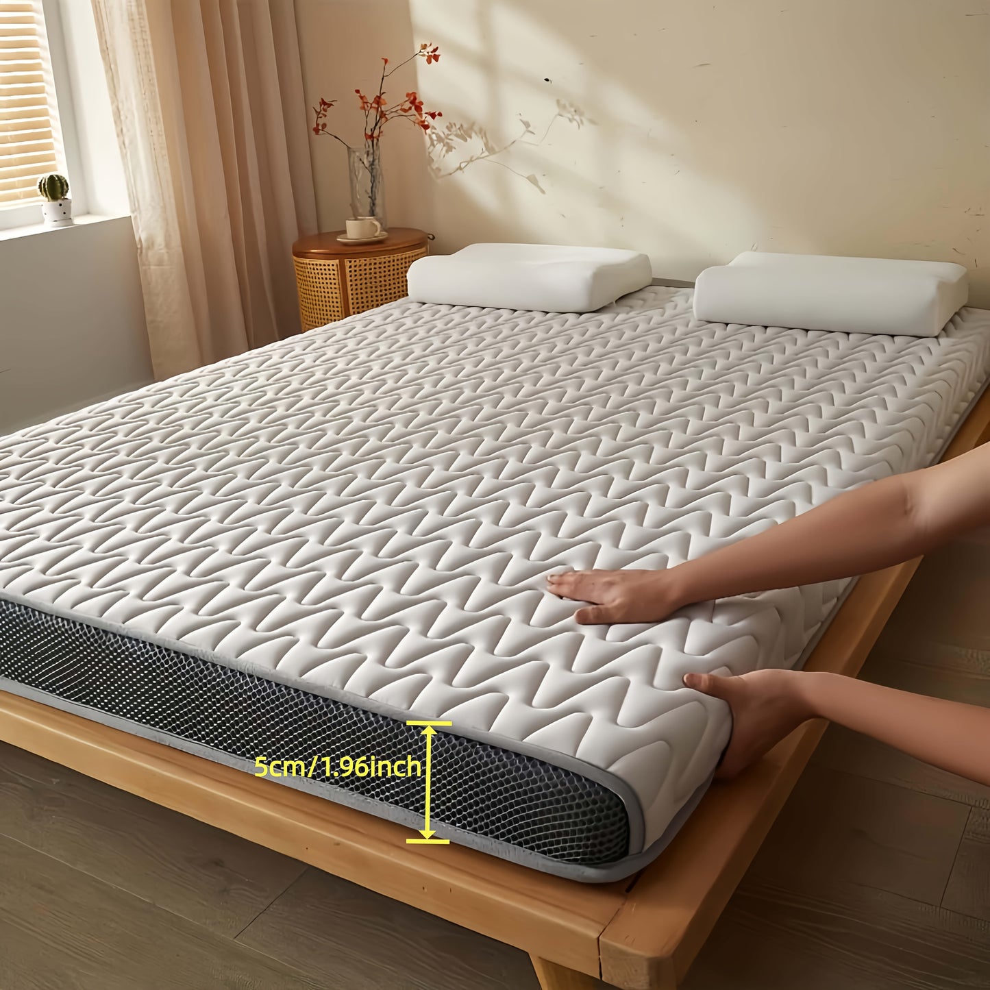 1pc 5cm Memory Foam Mattress Topper - High-Density Support, Slow Rebound Pressure Relief, Ultra-Soft Quilted Surface & Breathable Mesh Design, Foldable Portable Bed Pad, All-Season Comfortable Bedding for Bedroom, Dorm & Gues