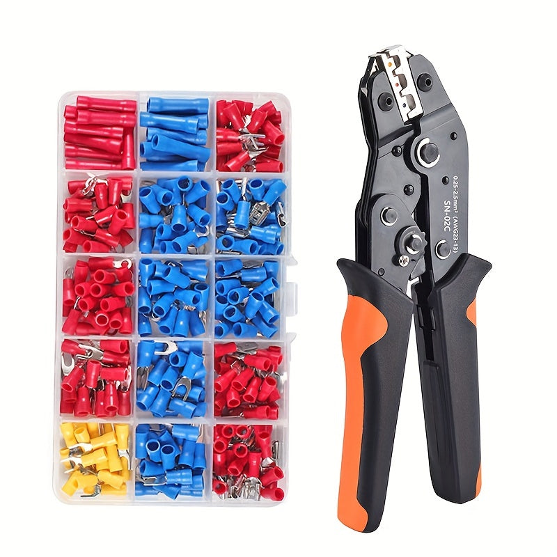 1 Set SN-02C Wire Crimping Tool Set, Insulated Wire Electrical Connectors Crimp-Butt, Ring, Spade, Terminals Cable Lugs Assortment Kit