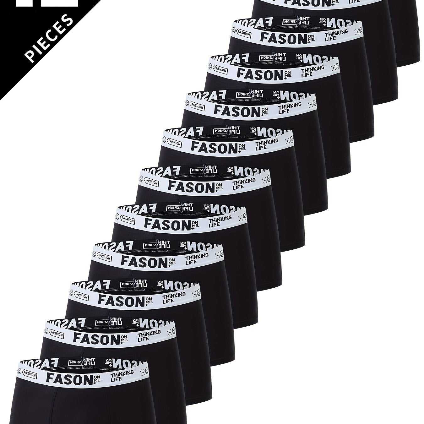 12/24pcs Men'S Boxer Briefs - Breathable, Comfortable, Stretchy Underwear with "FASON" Letter Print, Black, Casual Style, Comfortable Underwear | Stylish Boxers | Smooth Texture Fabric, Men'S Underwear, Boxer For Big Men, For