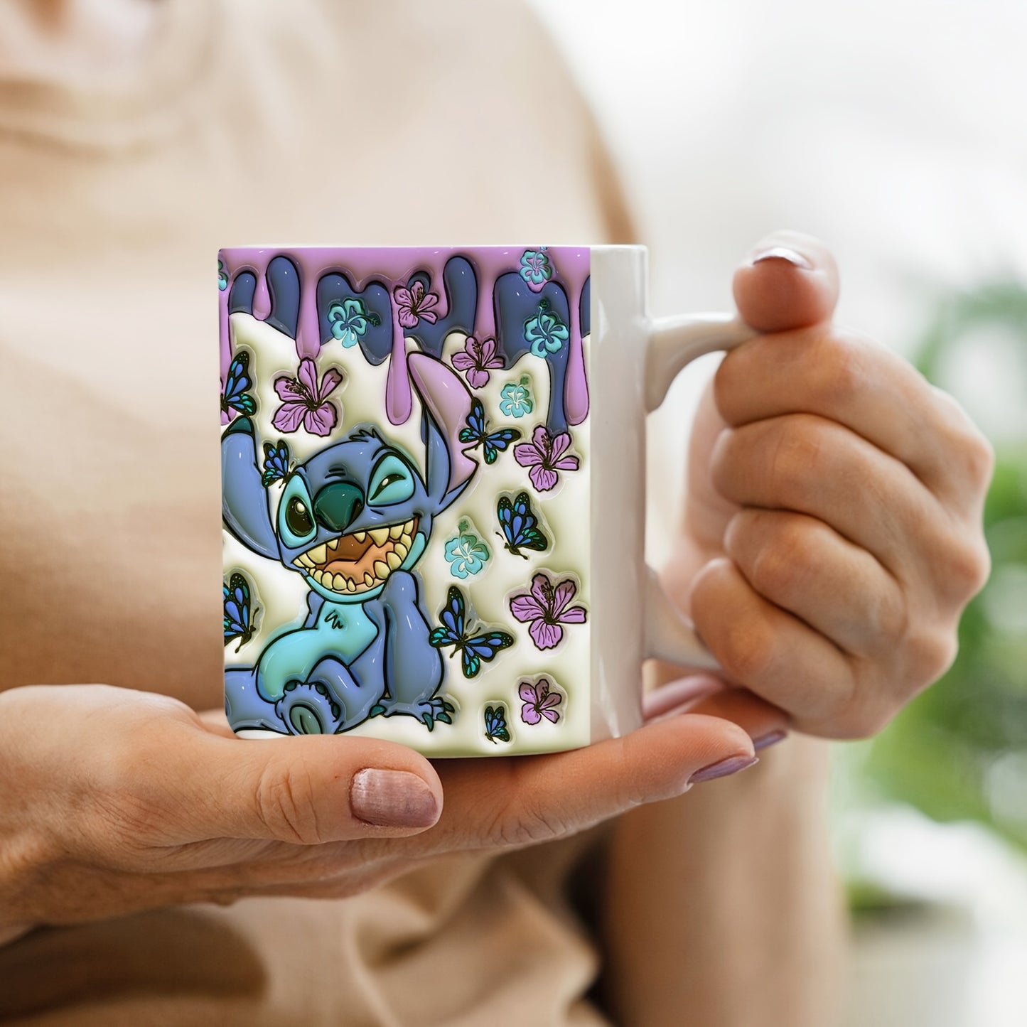 1pc, 11oz Printed Blue Sticky Notes Pattern Ceramic Mug, Portable Wide Mouth Coffee Cup, Water Cup, Suitable Gift For Family Friends, Summer Essential, Back To School Supplies, Apartment Essentials, College Dorm Essentials