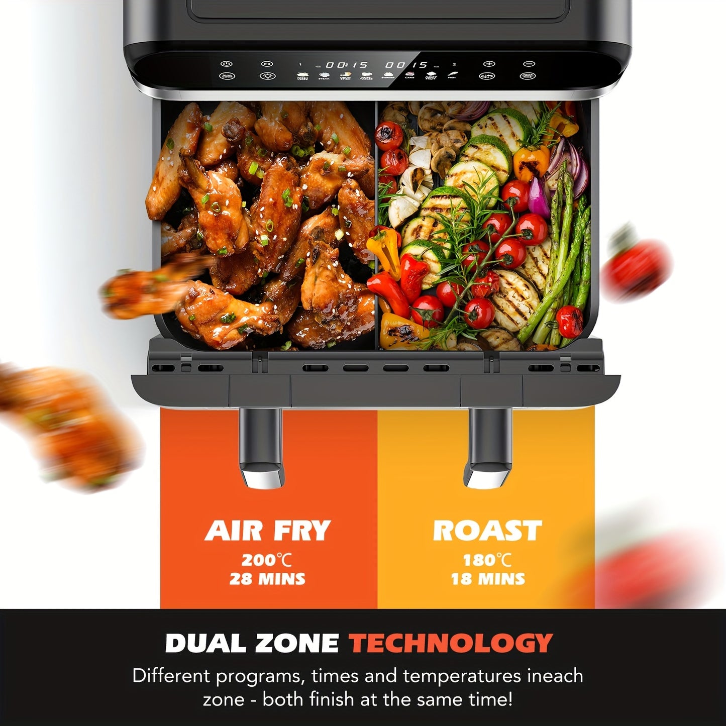 10/11L Air Fryer With Dual Flexi Baskets, Digital Touchscreen, 8 Cooking Modes, Adjustable Temperature, Viewing Window, Dishwasher-Safe, And Healthy Cooking Technology For Families And Meal Prep0/