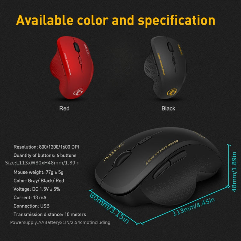 Wireless Mouse Ergonomic Computer Mouse PC Optical Mause with USB Receiver 6 buttons 2.4Ghz Wireless Mice 1600 DPI for Laptop, Office Mouse, Home Office Setup, Ergonomic Design, Compact Mouse, Responsive Buttons, Smooth Surfa