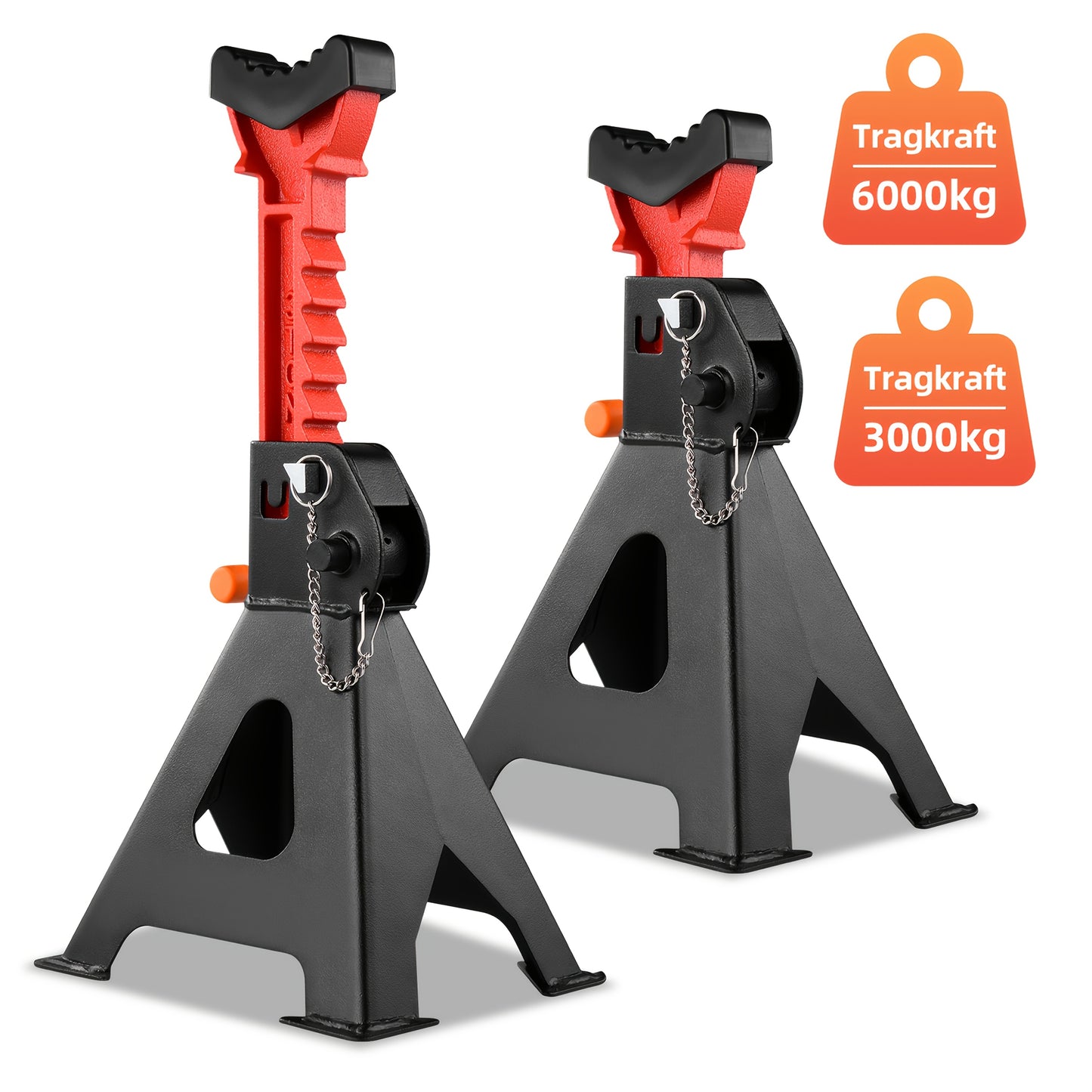 1-Pair Heavy Duty 6-Ton (12,0.0 g) & 3-Ton (6,0.0 g) Capacity Steel Jack Stands with Interlocking Stability, Secure Latches & Rubber Caps - Alloy Steel Construction, A-Frame Design for Car Repair, Vehicle Maintenance, Garage,
