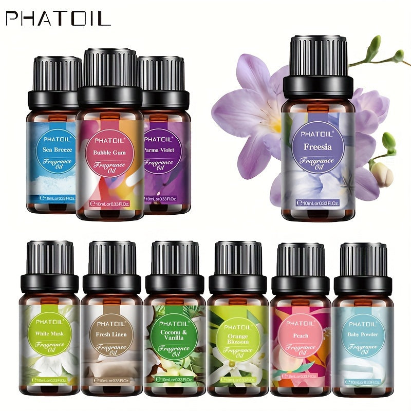 1pc Fragrance Oils 10ml/0.33 Fl.Oz For Diffusers, Coconut & Vanilla, Fresh Linen, White Musk, Sea Breeze, Black Orchid, Orange Blossom, Bubble Gum, Honeysuckle, Coffee, Parma Violet