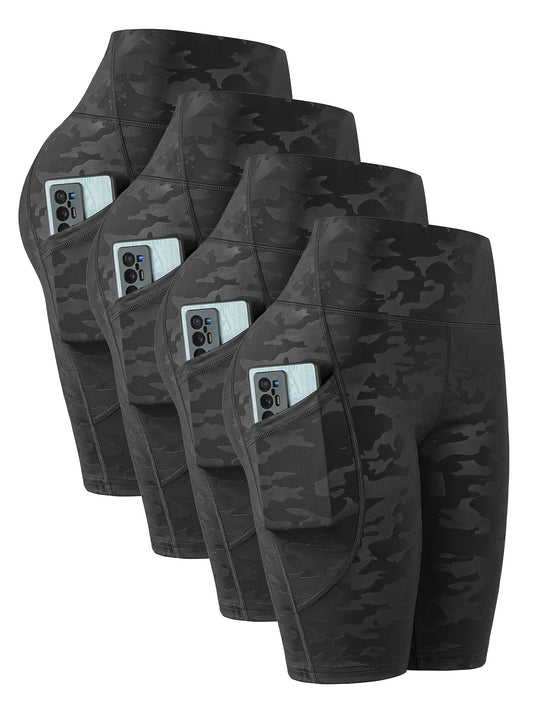 4pcs Women'S High-Waist Camouflage Print Leggings - Stretchy, Breathable Activewear with Pockets for Running, Fitness, Yoga - Spring/Summer/Fall Outdoor Pants, High Waisted Legging