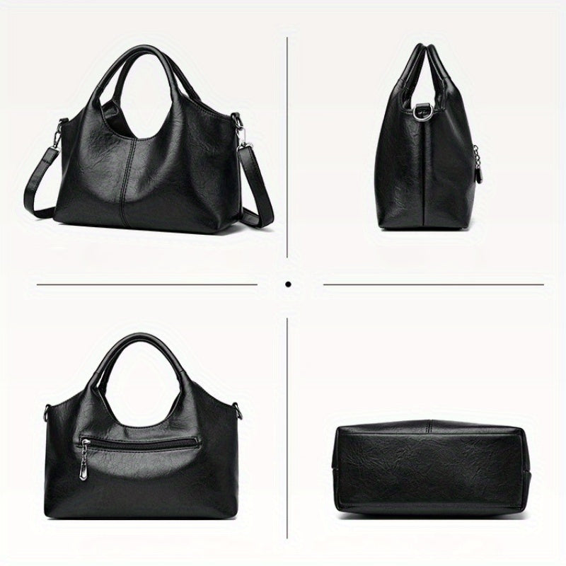 Women'S Stylish Black Leather Tote Bag - Large Capacity, Multi-Compartment Design with Zipper Closure, Perfect for Work, Travel, and Everyday Use, Travel Tote Bag | Versatile Shoulder Bag | Durable Zipper Closure, Large Tote