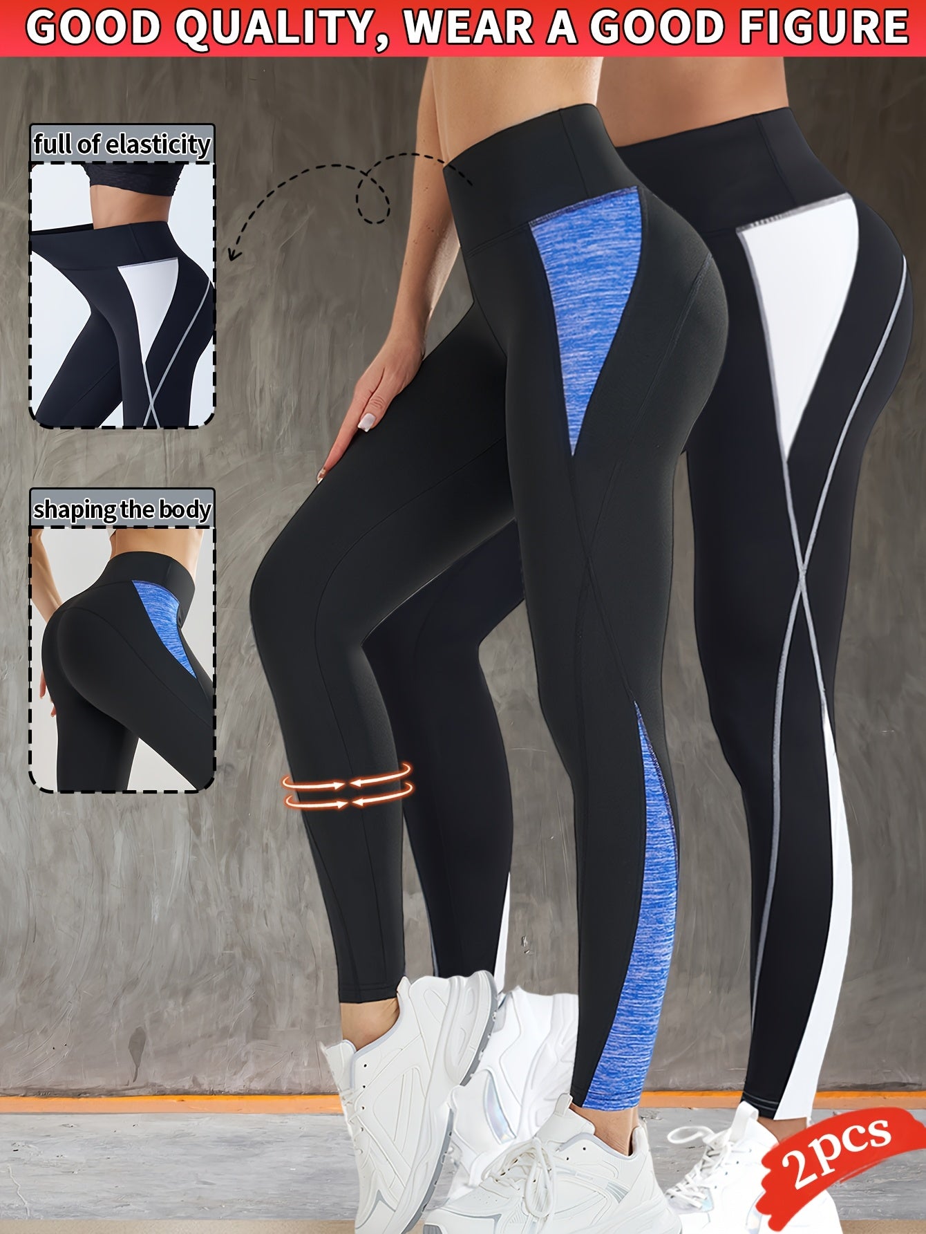 2pcs Women's Fashion Yoga Pants, Fitness Outdoor Sports Leggings, Tummy Control Butt Lifting Tight Pants, Comfortable Breathable Sweat-Absorbing Long Pants