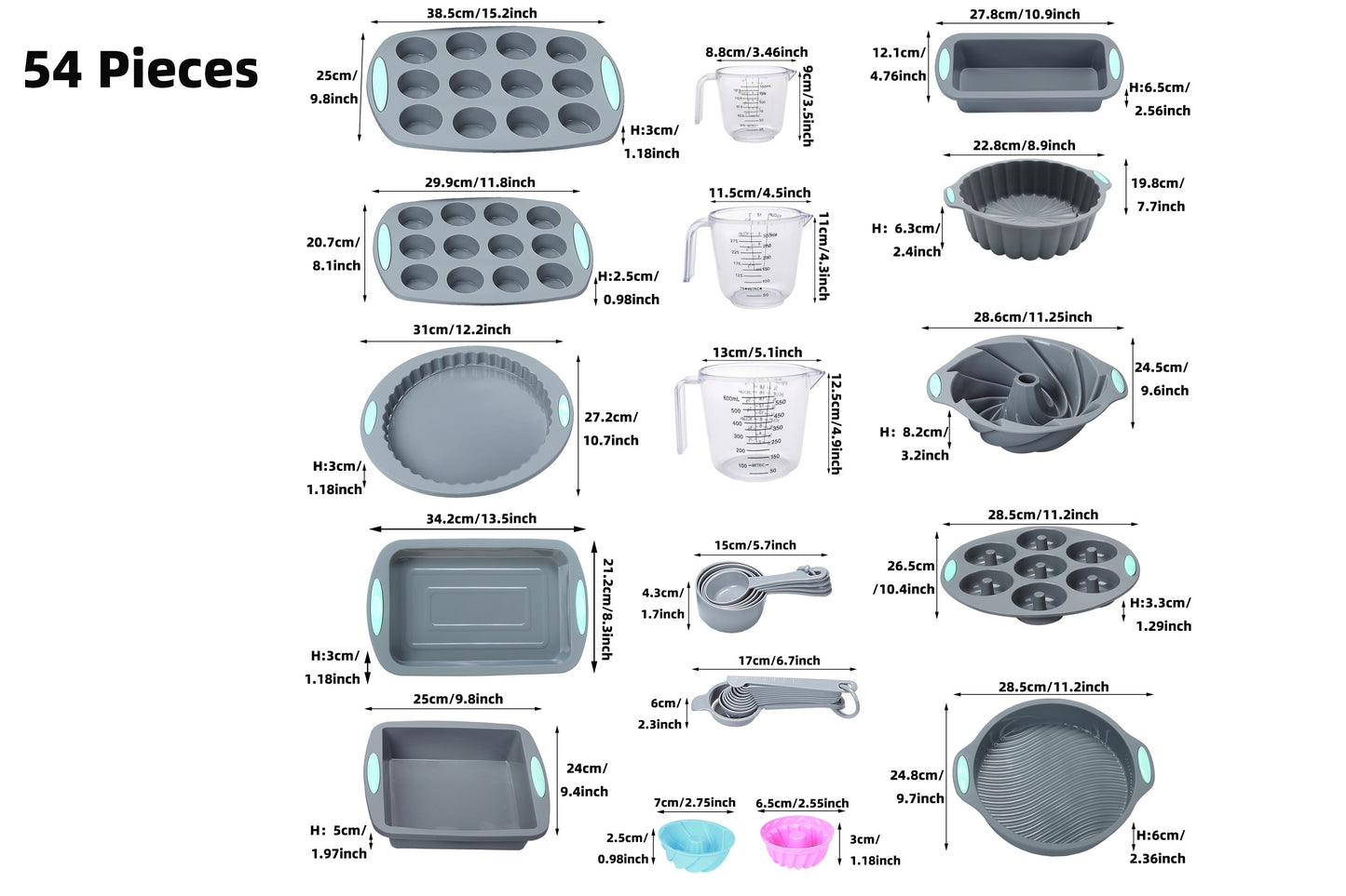 45pcs/set, Silicone Baking Set, Nonstick Bakeware Set Baking Cookie Sheets Cake Muffin Bread Pan, Loaf Pan, Cake Pan, Pizza Pan, Mini Cupcake Mold, Bundt Pan, Charlotte Cake Pan, Measuring Cup And Spoon, Baking Tools