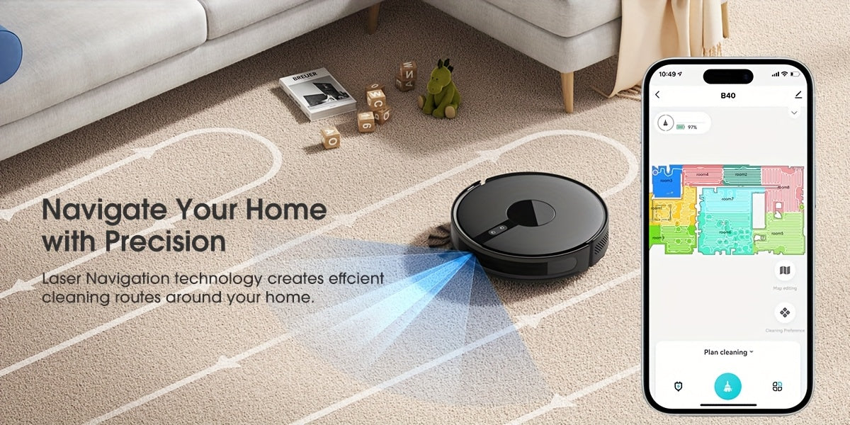 Lubluelu B40 Robot Vacuum Cleaner, 3 In 1 Robot Vacuum Cleaner And Mop, 6500Pa, 62db Low Noise, 9.98 cm Ultra-Slim Body, 5 Floors Mapping, Diversified Cleaning, Robot Vacuum Cleaner For Pet Hair, Carpet, Hard Floor, Christmas