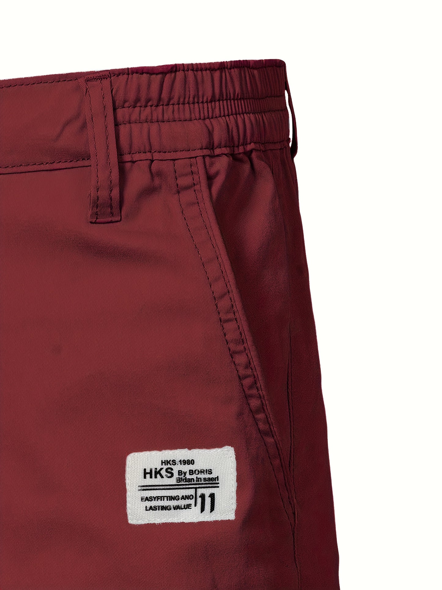 Men'S Classic Solid Color Polyester Short Pants, Casual Golf Wear, Mid Waist, Regular Fit, Slight Stretch Fabric, with Pocket