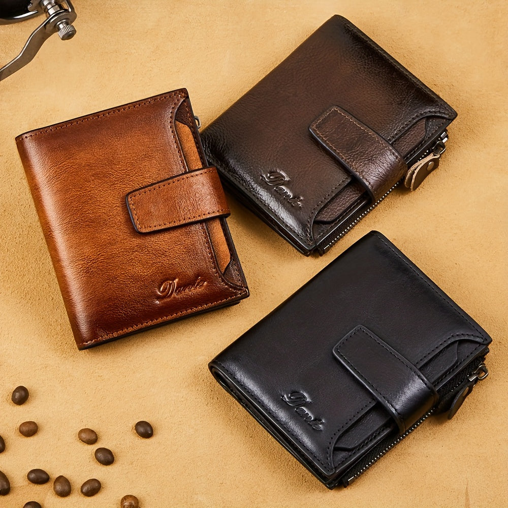 Vintage Men's Top Layer Cowhide Wallet RFID Anti-theft Card Holder Large Capacity 18 Card Slots Zipper Wallet Can Hold Coins Mobile Card Holder Can Hold Driver's License, 2 Large Banknote Slots