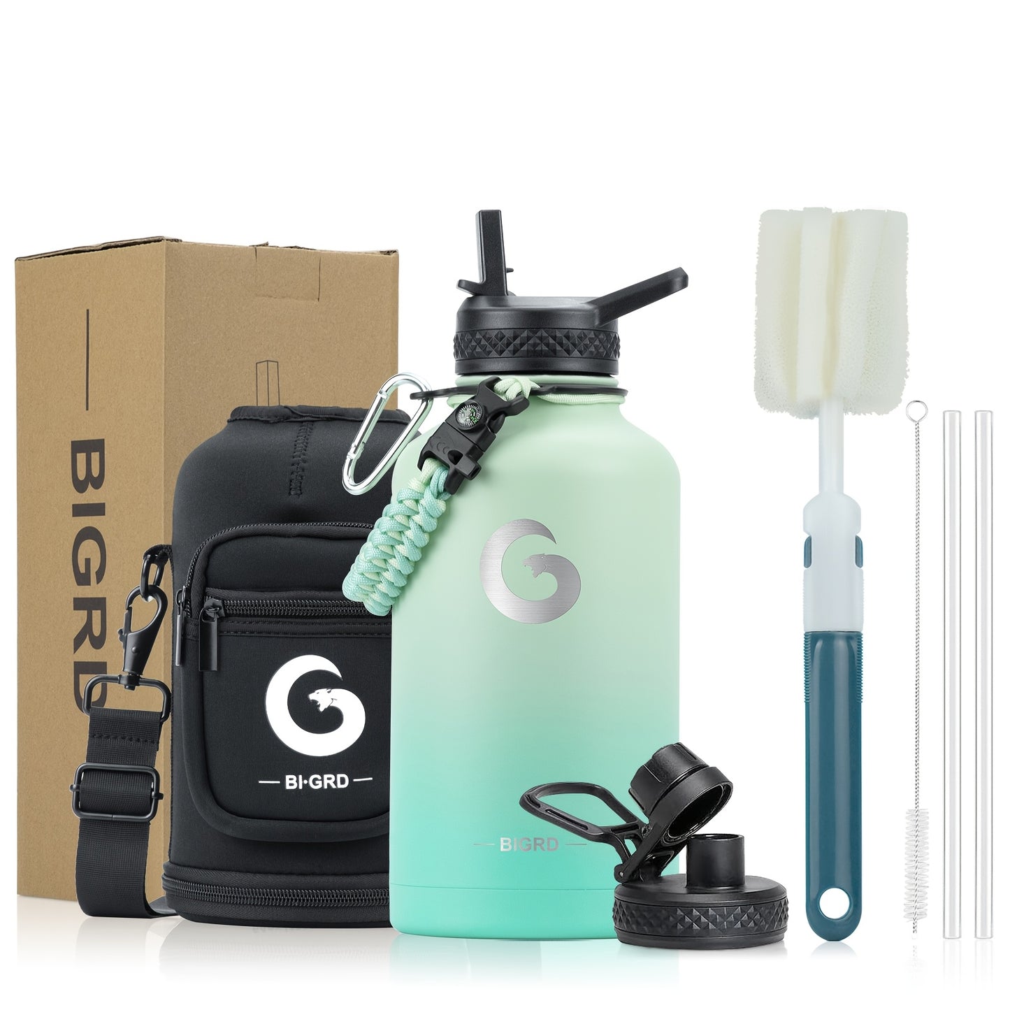 Garrafa de água isolada BIGRD para o Dia de Ação de Graças e Dia dos Namorados, 1,8L (40oz/1183ml ou 64oz), aço inoxidável com tripla camada de vácuo (mantém a temperatura fria durante 48 horas), pega de paracord e tampa com bico de palhinha. (1 unidade)