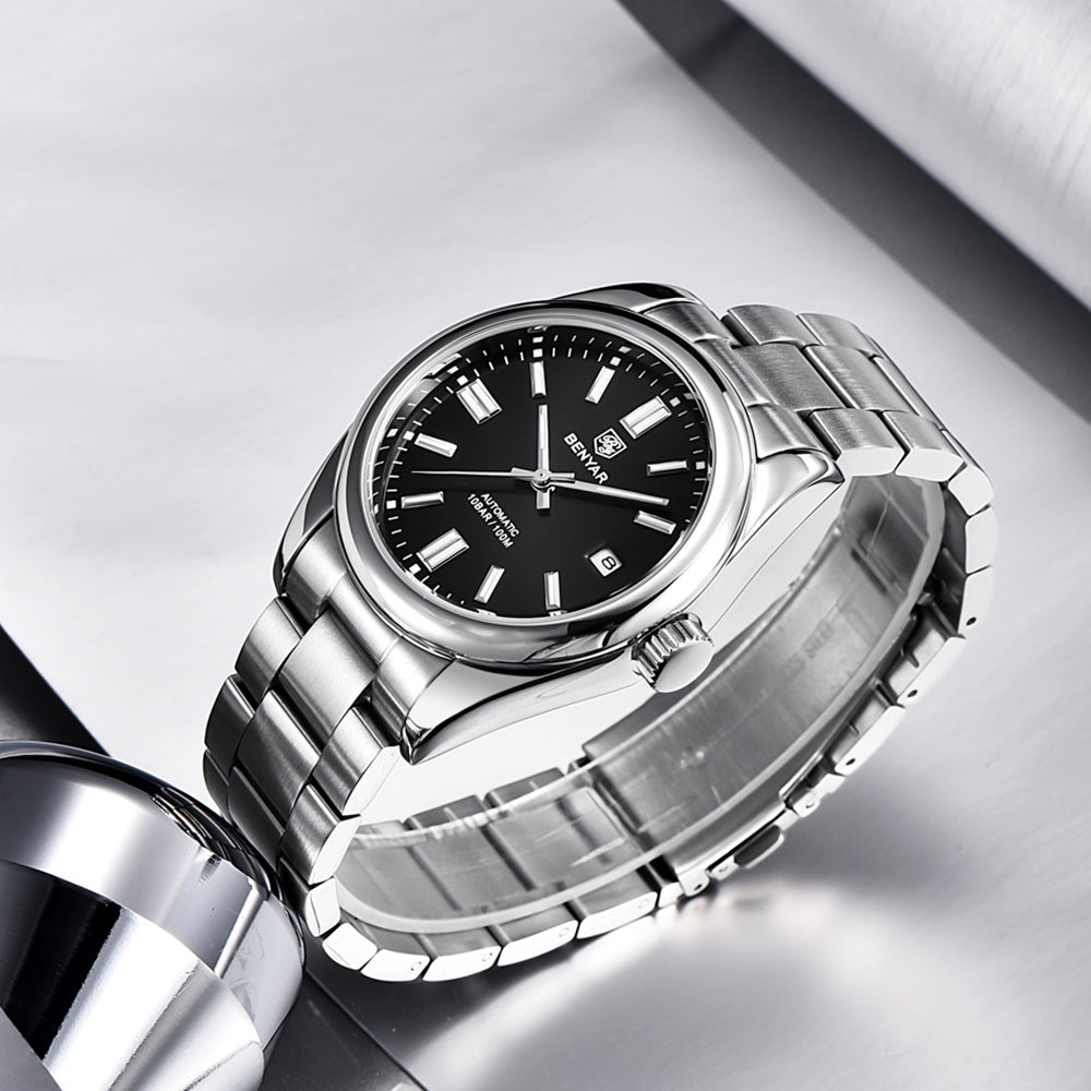1pc BENYAR Men's Mechanical Wristwatch, 10Bar Waterproof Automatic Watch, Stainless Steel Sports Diving Watch For Men, Ideal choice for Gifts