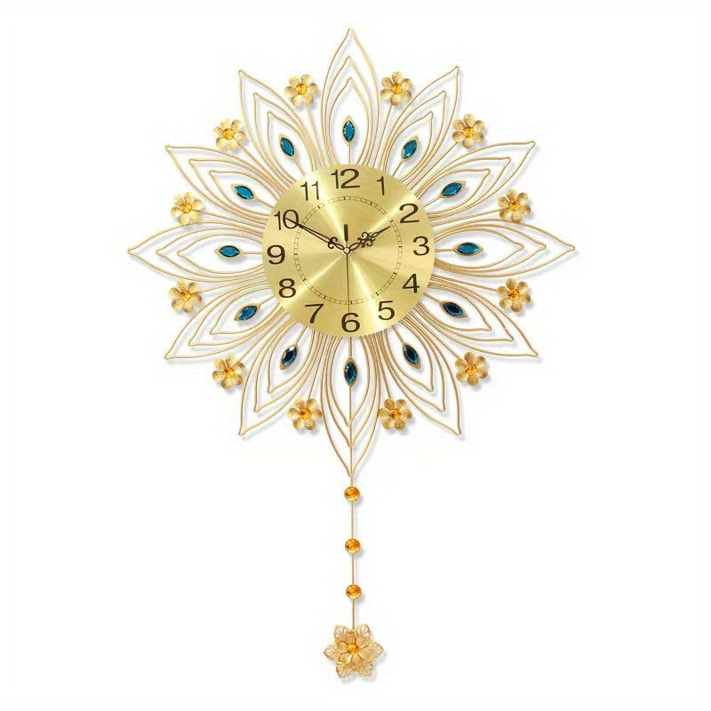 1pc Light Luxury Wall Clock, Fashion Living Room Hanging Wall Creative Clock, Golden European Clock Bedroom Decoration, Aesthetic Room Decor, Thanksgiving Christmas Decor (Without Battery, Bonus Mounting Nail)