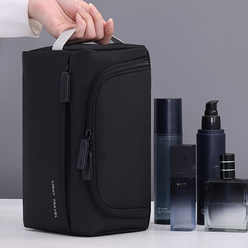 1pc Large Capacity Oxford Cloth Makeup Bag - Multi-Compartment Travel Organizer with Durable Black & Navy Blue Design, Portable Handheld Storage for Cosmetics, Toiletries & Accessories, Cosmetic Storage Organizer, Secure Zipp