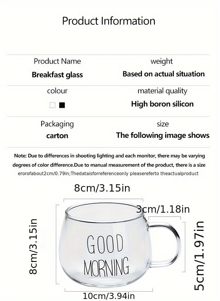 1pc, Good Morning Breakfast Milk Oatmeal Cup, High Borosilicate Glass Mug, Large Capacity Glass Cup, 400ml/13.6oz