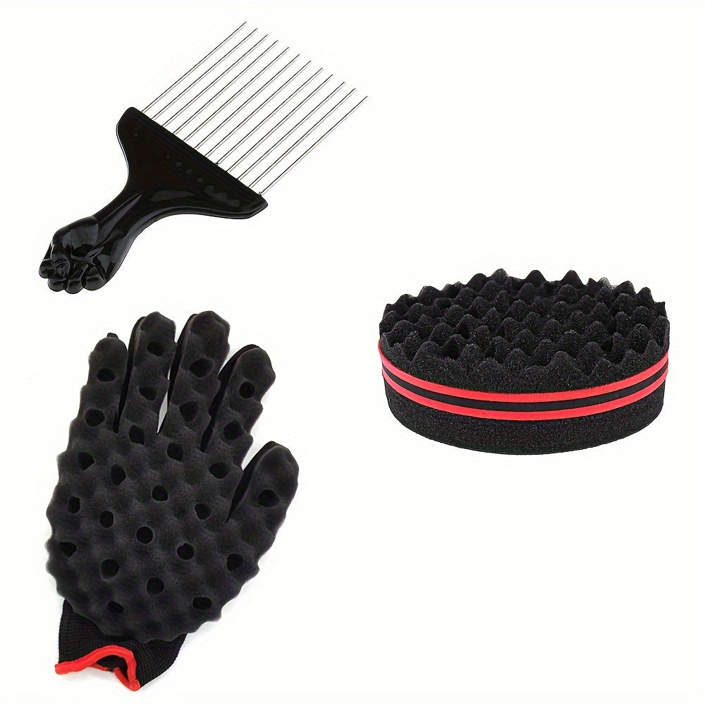Afro Twist Hair Comb Twist Wave Barber Tool Twist Brush Curl Comb Twist Hair Sponge Twist Wave Curl Brush Comb Twist Hair Coils Comb for Natural Hair Perm comb set, sponge shaped comb, steel needle insertion comb, curling glo