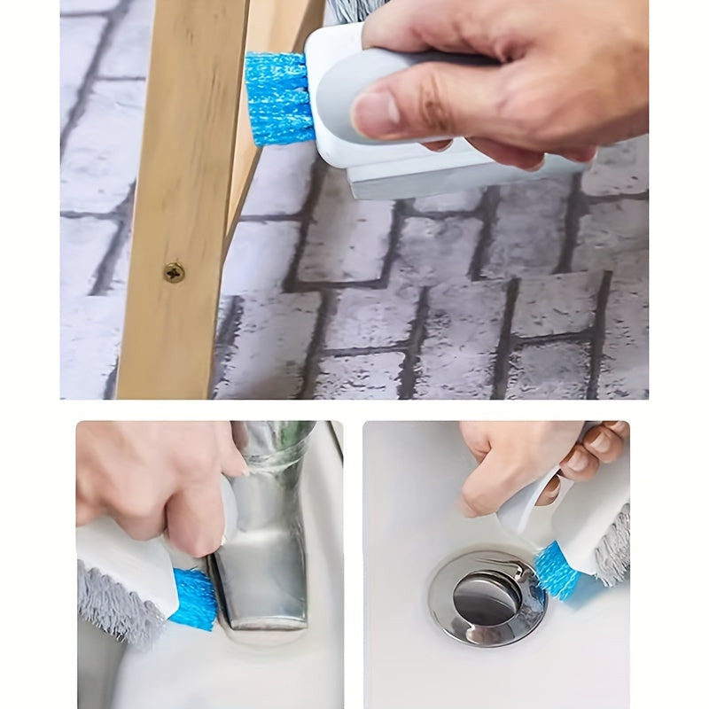 1pc 3-in-1 Gap and Floor Cleaning Brush - Durable Plastic Material, Portatile Design for Bathroom, Kitchen & Living Room Use with Glass Scraper Triple-Sided Grooved Head Multi-Purpose Commercial Tool, Bathroom Cleaning Suppli