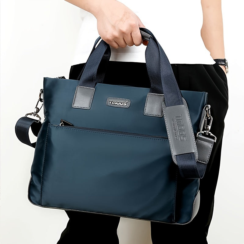 TMOOS Men'S Lightweight Oxford Business Casual Tote Bag - Large Capacity Multi-Compartment, Adjustable Shoulder Strap, Durable & Stylish for Work, Travel, and Everyday Use, Travel Tote Bag, Professional Appearance, Secure Zip