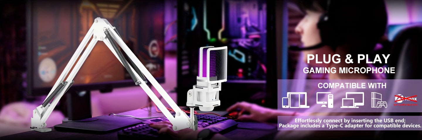 ZealSound Professional USB Gaming Microphone Kit, Podcast Condenser Mic with Boom Arm and RGB Light, Plug&Play Microphones for Streaming, PC, Computer Eid Al-Adha Mubarak