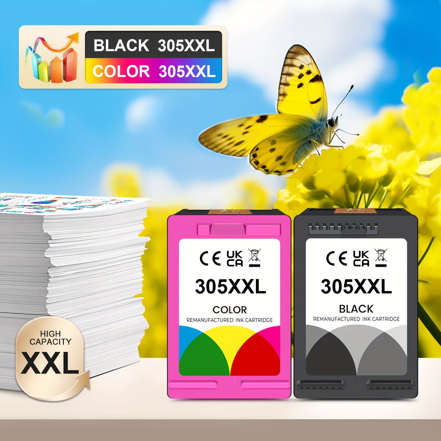 HP 305XXL Black Ink Cartridge Replacement for Deskjet 2700/2700e/2752/2752e/2742/2755/4100/4100e/4152/4155e/6000/6055/6400/6458/6458e - High-Yield, Compatible with HP 305XXL, Extended Printing, Cost-Effective Replacement Ink