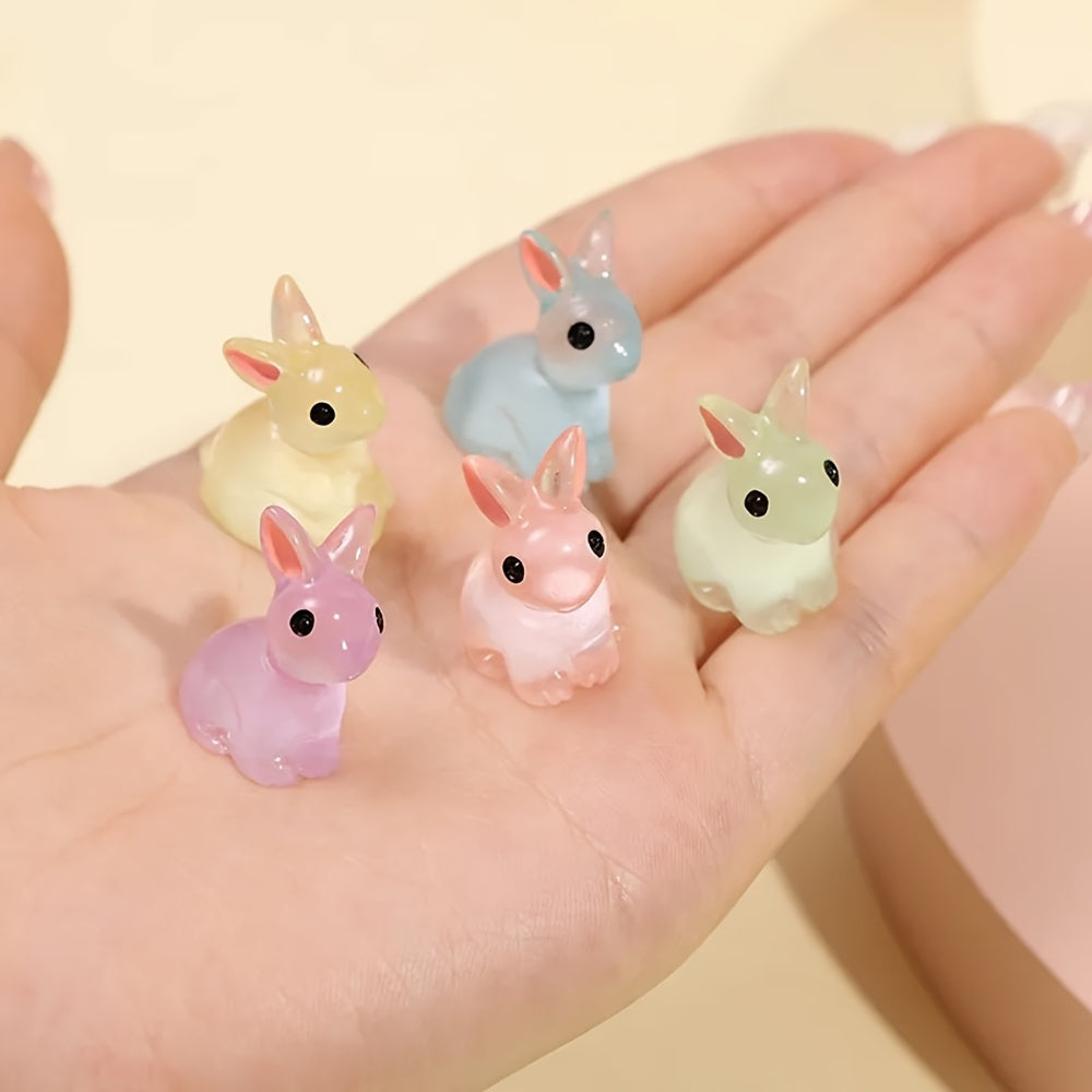 10/18/36pcs Cute Mini Luminous Resin Bunnies Ornament Glow In The Dark Miniature Figurines Rabbit Micro Landscape Fairy Garden Accessories