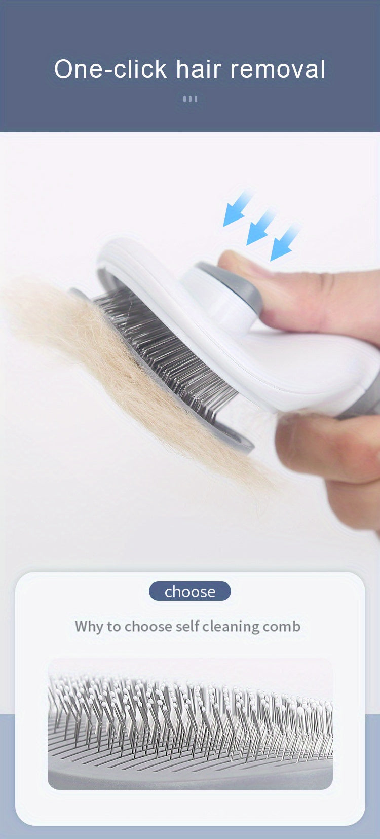 1pc Pet Grooming Brush - Efficient Hair Removal Comb for Cats & Dogs, Ergonomic Handle, Durable ABS Material, Ideal for Coat Health Maintenance, Pet Grooming Tool|Easy Grip Handle|Fine Bristle Comb, Pet Hair Remover Tool