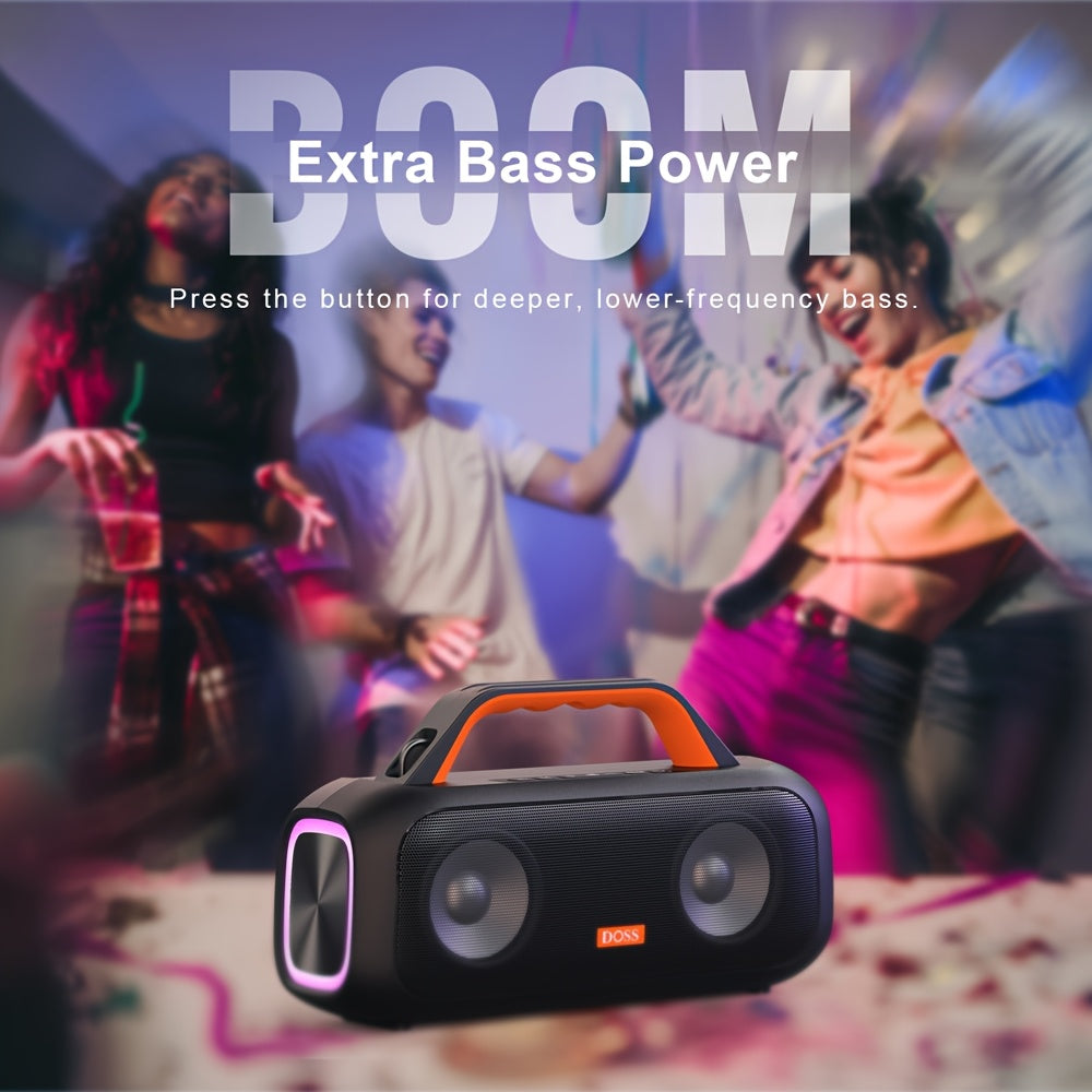 DOSS Extreme Boom S Portable Speaker, Wireless 5.3 with 60W Stereo Sound, Rich Bass, IPX6, 25H Playback Time, TWS, LED Lights, Suitable for Camping, Beach, Pool Outdoor Speakers - 507S