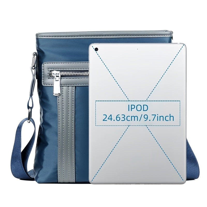Men's Crossbody Laptop Bag with Tablet Pocket - Heavy-Duty Convertible Messenger Bag, Adjustable Strap & Zippered Compartments, Golden-Tone Hardware - Compatible with 38.1cm Laptop/ Tablet - Navy Blue for Travel, Work, School