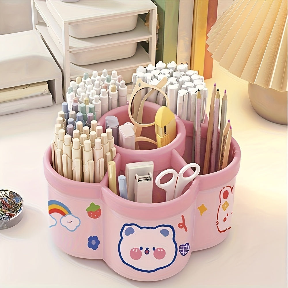 Rotating Desk Organizer - Multi-Compartment Storage Caddy for Stationery, Makeup Brushes, Lipsticks, Eyebrow Pencils - Durable PP Material, Fragrance-Free, Ideal for Dorms and Office Desk Organization, Desk Accessories Office