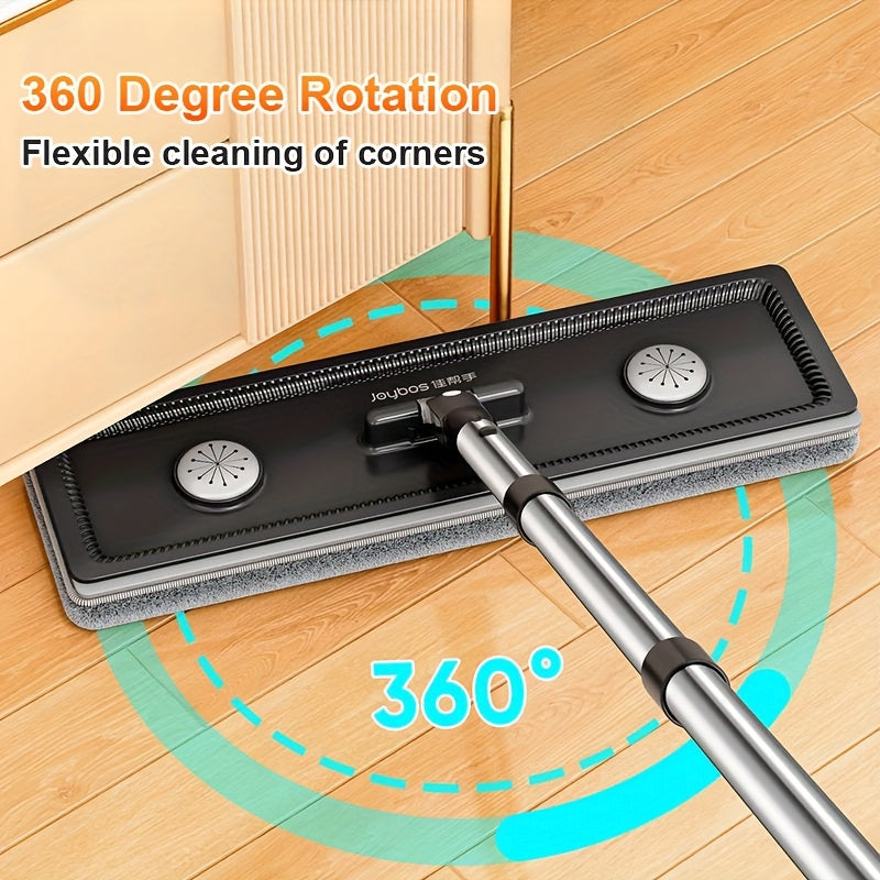 JOYBOS Advanced Lazy Mop Kit - Hand-Free Flat Mop with Scraper Bucket, Stainless Steel & Durable ABS Construction, 2 Washable Microfiber Pads for Living Room, Bathroom, Kitchen, Patio, Vinyl Wood & Tile Floors, No Electricity