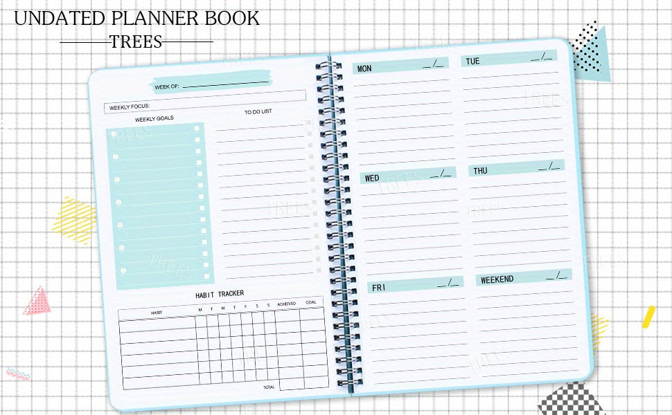 1pc Trees Spiral Undated A5 Daily Weekly Notebook Planner Agenda, Stationery Office School Supplies, Record Daily Plans To Achieve Future Goals, 21.08*13.97 Cm, 52 Sheets