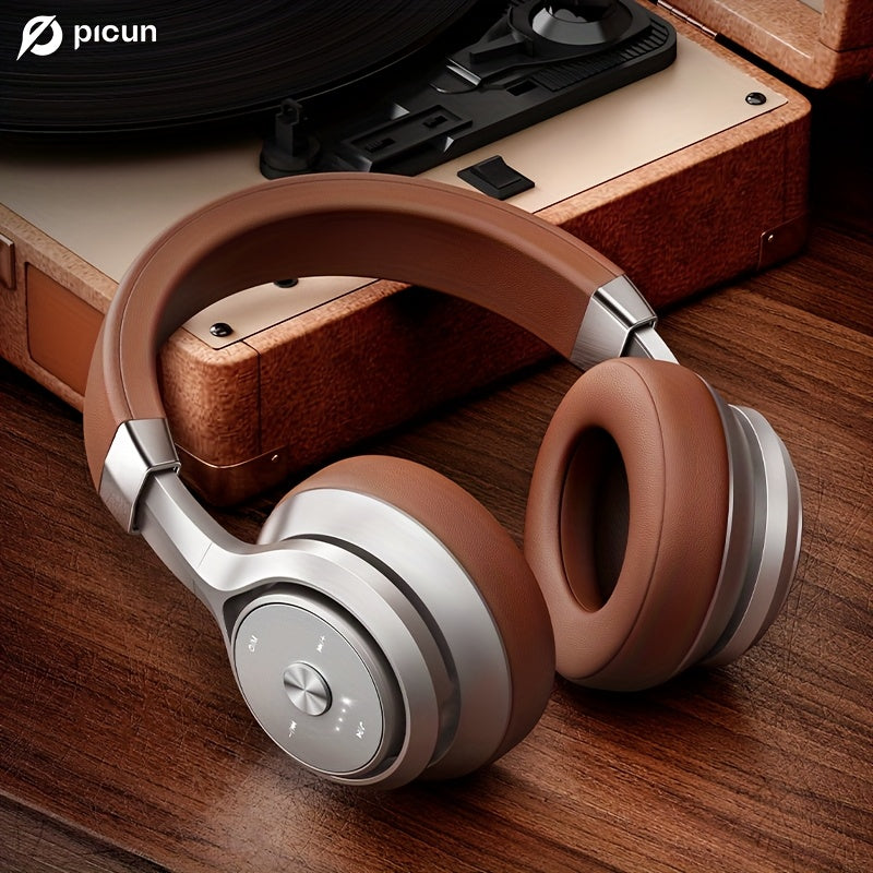 Picun Over-Ear Wireless Headphones, Wireless 5.3 with Low Latency Mode, Dual Composite Drivers for Hi-Fi Sound, 60H Playtime & Real-Time Battery Display, Wired/Wireless Dual Mode, Adjustable Head