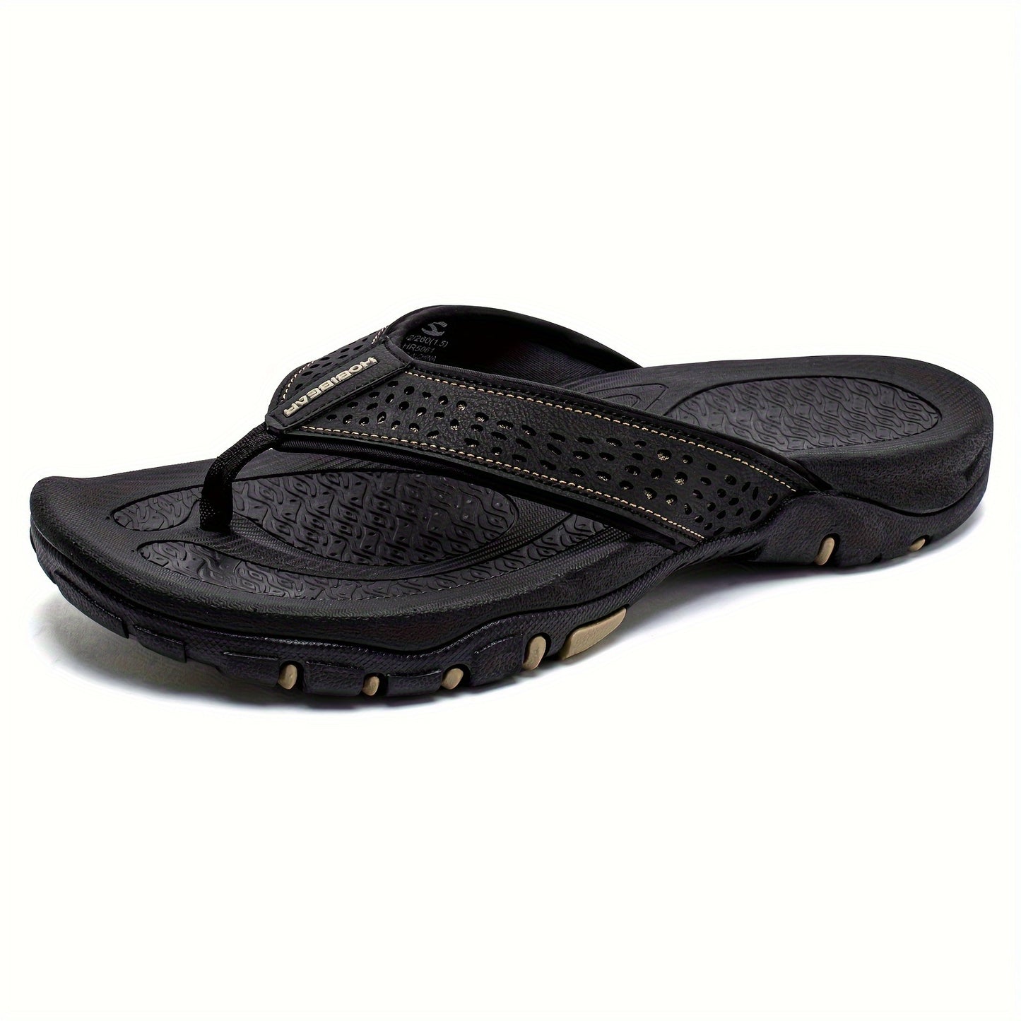 Men's Breathable Slip-On Sandals - Comfortable Non-Slip Beach Slippers with TPR Sole & EVA Cushion, Textured Traction Design, Durable PU Upper, Brown/Orange Accents - Extended Sizes Available, Summer Footwear | Stylish Comfor