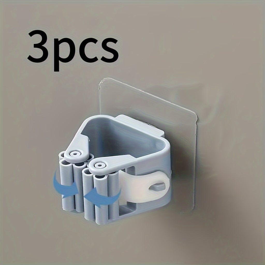 3pcs Mop Broom Holder Hook, Wall-mounted Broom Clip, Self-adhesive Mop Broom Rack, Detachable Waterproof And Non-slip Practical Hook, Suitable Storage And Organizer For Home, Bathroom, Kitchen, Garden And Garage