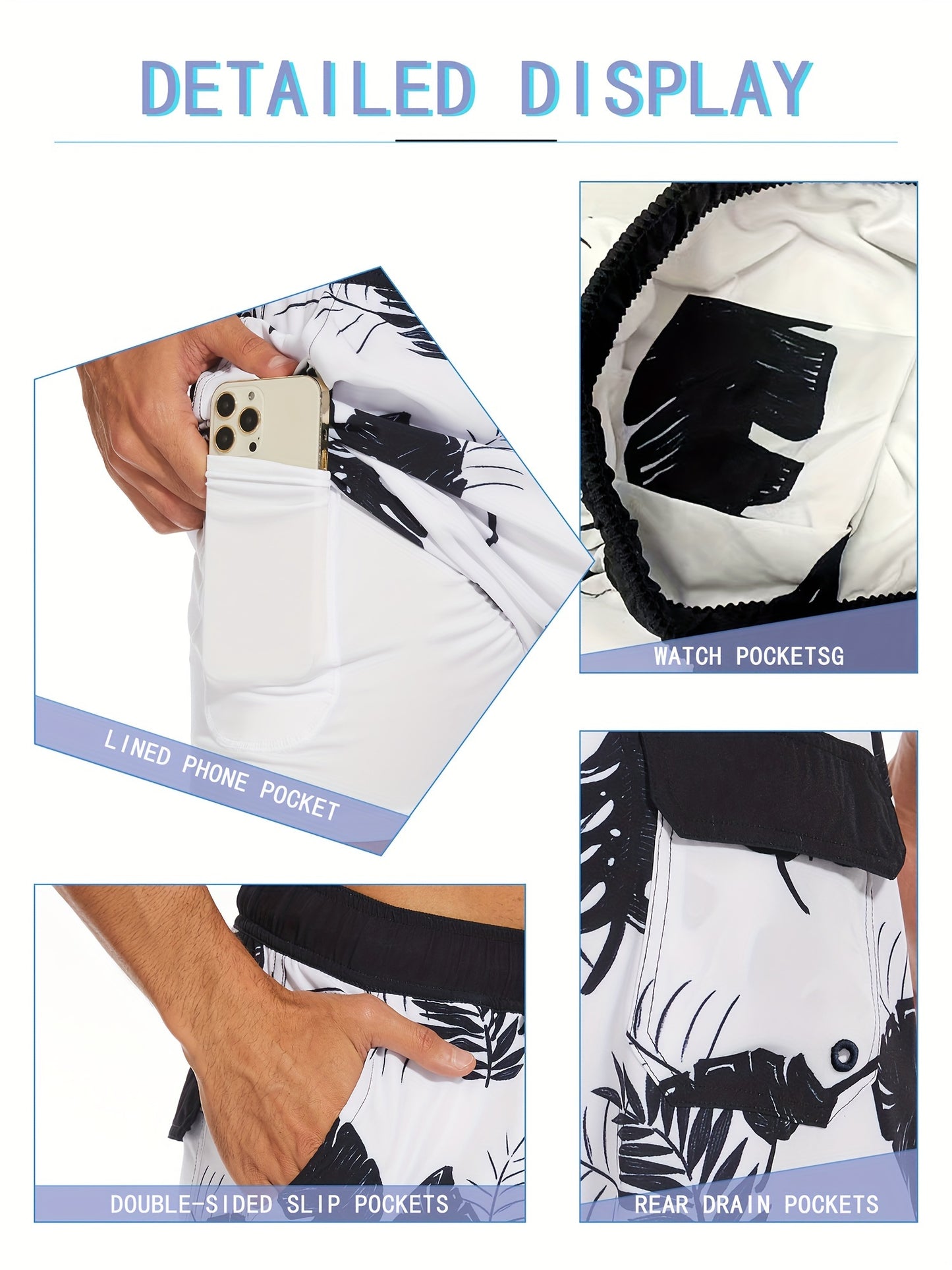 Men's Quick-Dry Beach Shorts with Tropical Palm Tree & Palm Leaf Print - Breathable Stretch Fabric for Summer, Outdoor, Hiking, Swimming - Machine Washable Casual Athletic Shorts, Outdoor Activewear, Summer Shorts