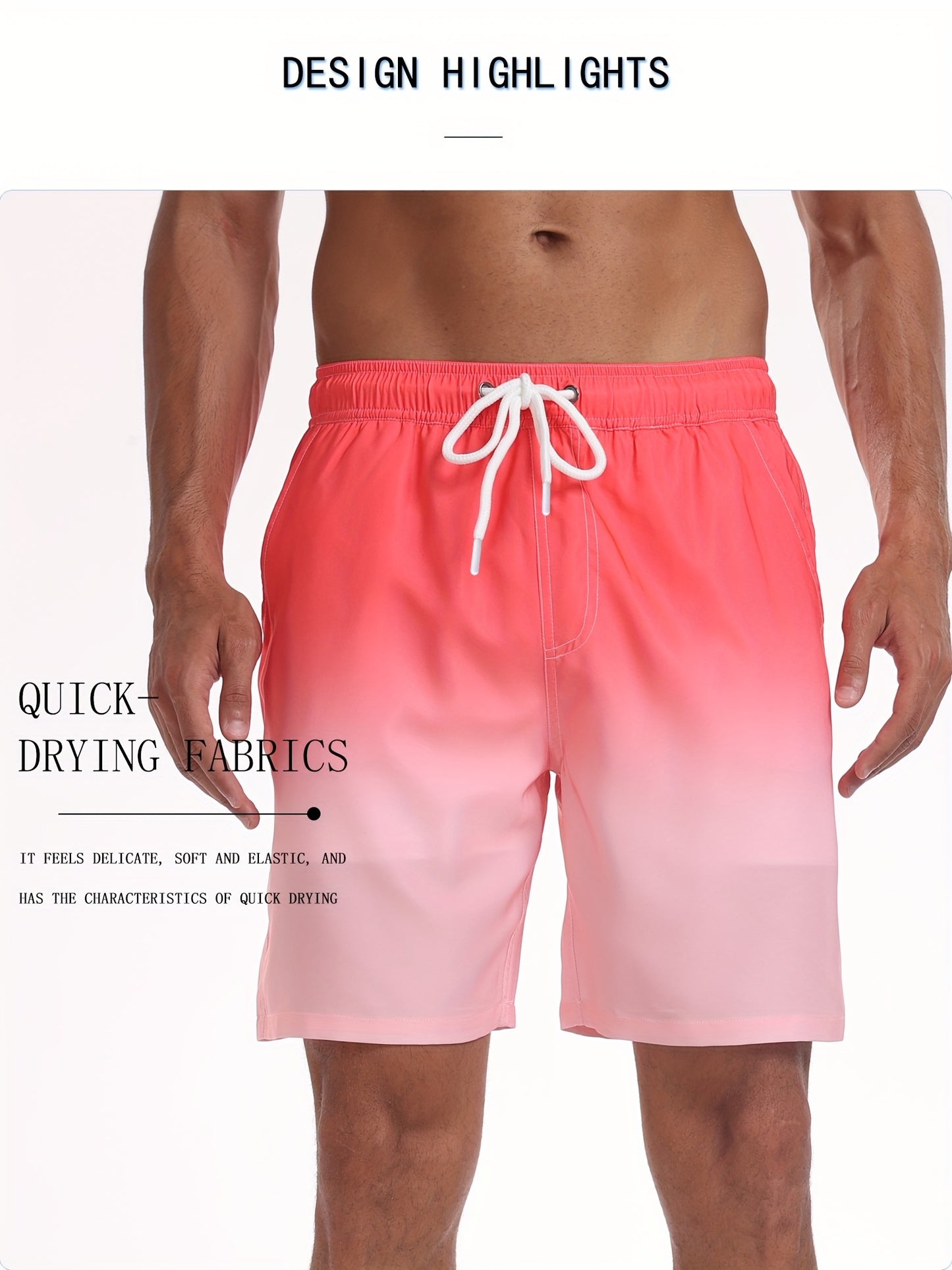 Men's Quick-Dry Beach Shorts with Tropical Palm Tree & Palm Leaf Print - Breathable Stretch Fabric for Summer, Outdoor, Hiking, Swimming - Machine Washable Casual Athletic Shorts, Outdoor Activewear, Summer Shorts