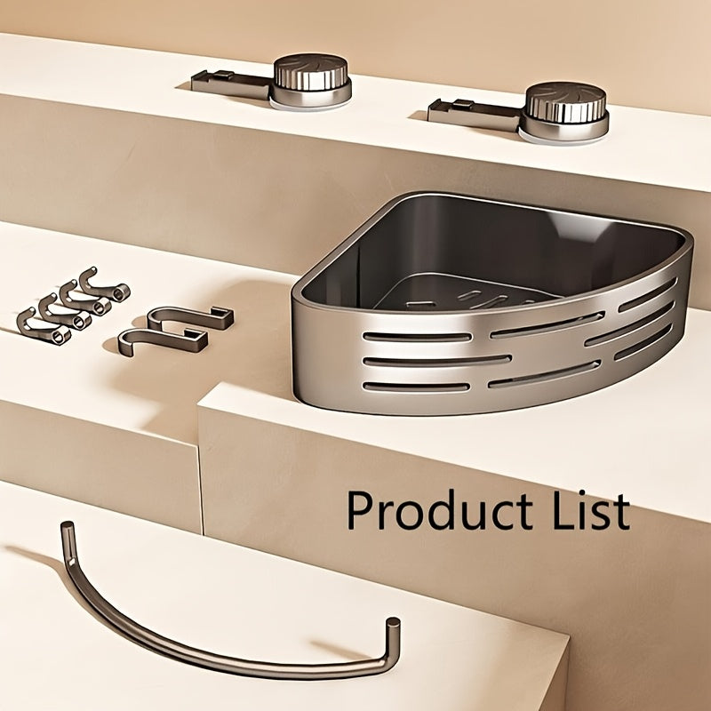2pcs Wall-Mounted Corner Shower Caddies - No-Drill, Durable Plastic Bathroom Organizer with Multiple Compartments for Shampoo, Conditioner & Body Wash - Space-Saving Design for Shower & Sink Countertops, Shower Caddies for Ba