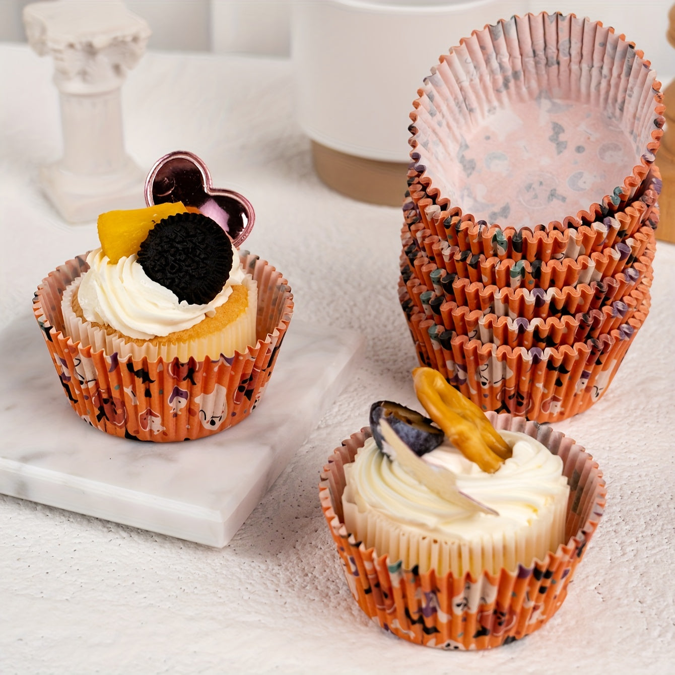 100pcs, Halloween Muffin Cups, Cupcake Cups, Disposable Paper Cupcake Liners, Cute Muffin Molds, Baking Tools, Kitchen Gadgets, Kitchen Accessories