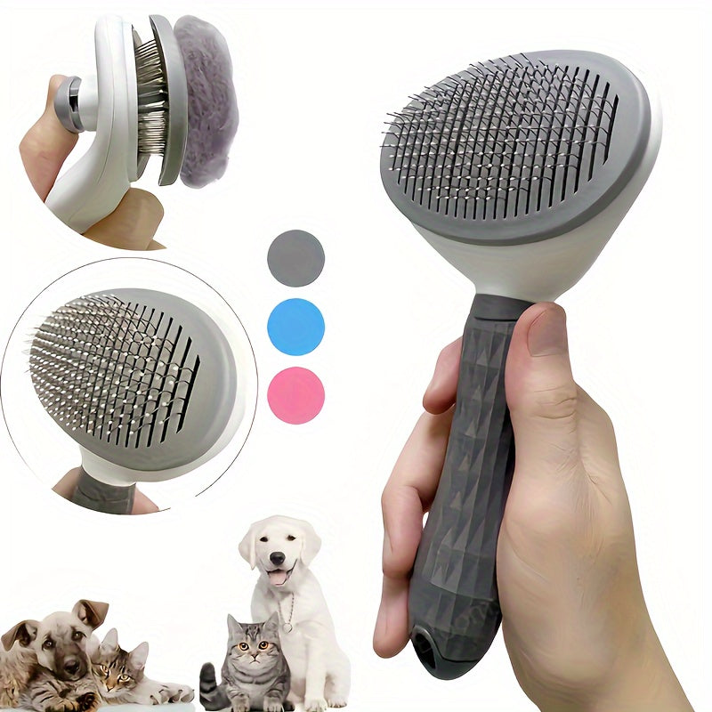 1pc Pet Grooming Brush - Efficient Hair Removal Comb for Cats & Dogs, Ergonomic Handle, Durable ABS Material, Ideal for Coat Health Maintenance, Pet Grooming Tool|Easy Grip Handle|Fine Bristle Comb, Pet Hair Remover Tool